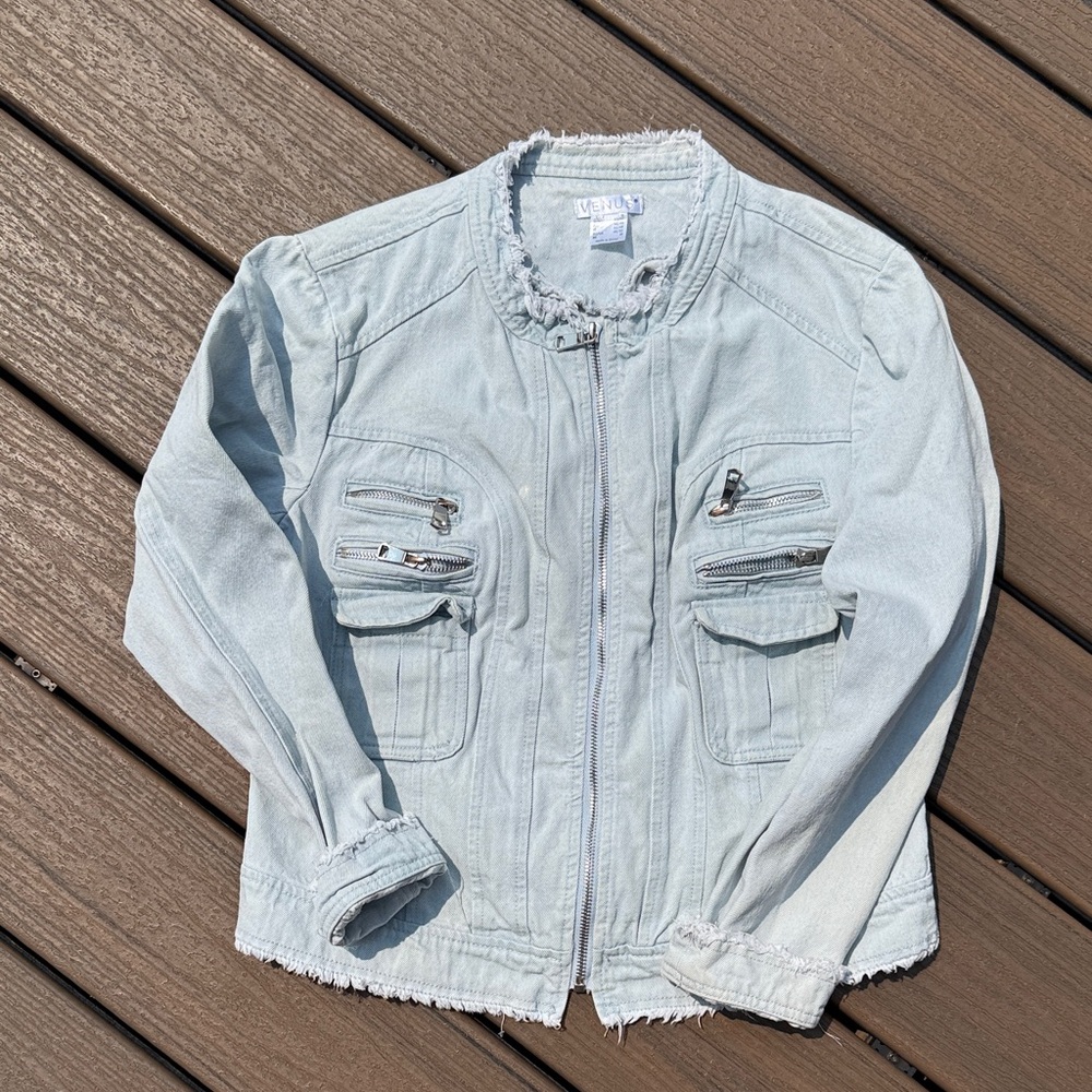VENUS Light Blue Frayed Denim Jacket